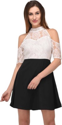 ADDICTED ATTIRE Women A-line White, Black Dress