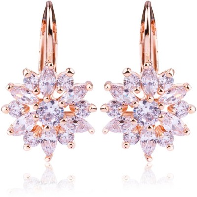 Nilu' s Collection Gold Plated Flower Stud Earrings with Zircon Stone Crystal Copper Stud Earring