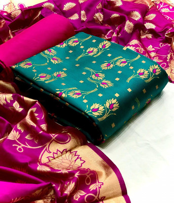Dutt Textiles Silk Blend Self Design Salwar Suit Material