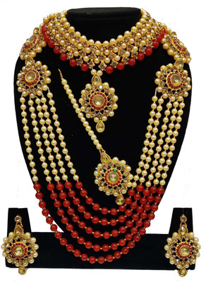 vaishnavi imitation Alloy Gold-plated Red Jewellery Set(Pack of 1)