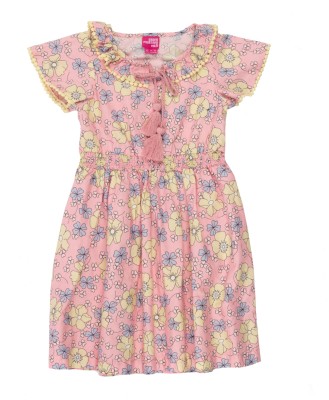 Under Fourteen Only Girls Midi/Knee Length Casual Dress(Multicolor, Cap Sleeve)