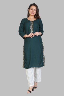 URADHEY TEXTILES Women Embroidered Straight Kurta(Dark Green)