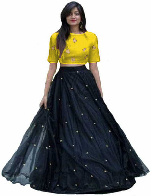 JANVI CREATION Solid, Embroidered, Embellished, Self Design Semi Stitched Lehenga Choli(Yellow)