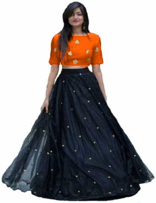 QUEDDY'S Embroidered Semi Stitched Lehenga Choli(Orange)