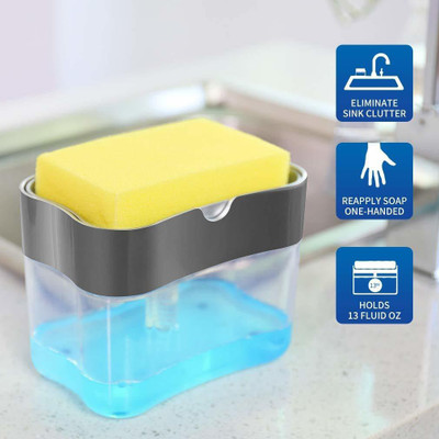 ActrovaX 2 in 1 Press-Type Sink Dishwasher Liquid Soap Dispenser 300 ml Soap Dispenser(Clear, Grey)