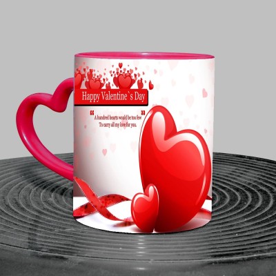 Murli Textiles MTM Valentine's day heart shape with ribin Red heart handle three tone Ceramic coffee mug (350ml) Ceramic Coffee Mug(350 ml)