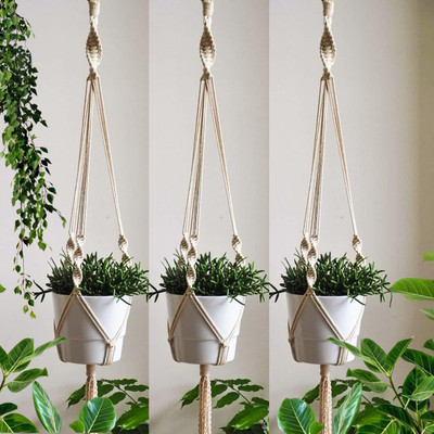 Handicrafts Trader MCPH Macrame Plant Hanger Rope Flowerpot Holder-3 Pack Without Plant Container Set Plant Container Set(Pack of 3, Fabric)