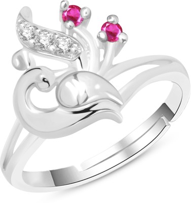 VSHINE FASHION JEWELLERY Adjustable Peacock Mayur Shaped Ring Exclusive Collection Love Heart Valentine American Diamond Studded Rhodium Silver Plated Free Size Stylish Fancy Party Wear Latest Design Fashion Jewellery for Women, Girls, Girlfriend & Wife Alloy, Brass Cubic Zirconia Rhodium Plated Rin