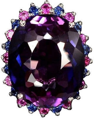 Deevam Inspired from Pansy Viola Dual Color Crystals Platinum Plated Brass Ring Silver Swarovski Crystal Sterling Silver Plated Ring