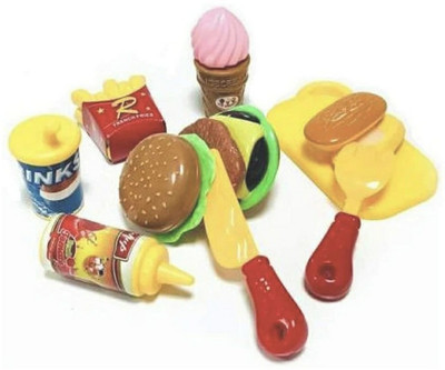 SANJARY My Happy Meal Cutting Burger Cutting Burger French Fries Ice Cream Cone Ketchup Etc. PLAY SET