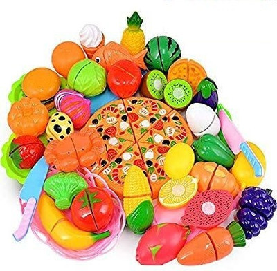 ALLAMWAR Play Cutting Food Kitchen Toy Cutting Fruits Vegetables Pretend Food Playset Early Development Learning Toy Gifts for Christmas for Toddlers Kids Boys Girls