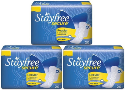 STAYFREE Secure Cottony Soft with Wings XL (20+20+20 Count) Sanitary Pad(Pack of 3)