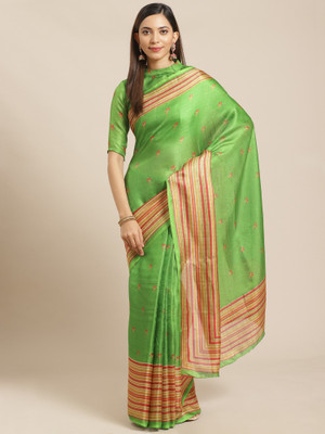 Ratnavati Floral Print Bollywood Silk Blend Saree(Green)