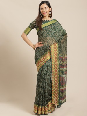 Ratnavati Floral Print Bollywood Brasso Saree(Dark Green)