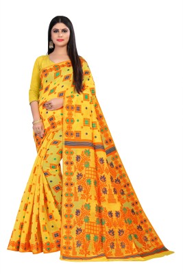 Shilpy Trading Woven Jamdani Cotton Silk Saree(Mustard)