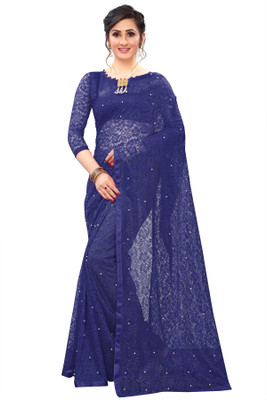 Indy Bliss Self Design Bollywood Net Saree(Dark Blue)