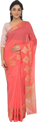Leeza Store Striped Kota Doria Cotton Silk Saree(Pink)
