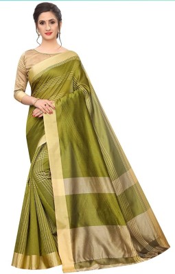 zoyarth fashion Striped Chettinadu Cotton Blend, Art Silk Saree(Light Green)