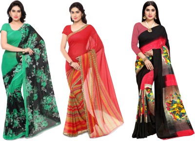 kashvi sarees Printed, Floral Print Daily Wear Georgette Saree(Pack of 3, Red, Green, Black, Pink)