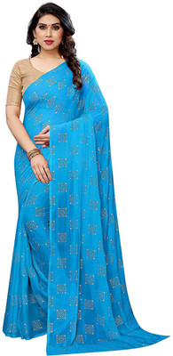 TOXEGO Printed Daily Wear Chiffon Saree(Light Blue)