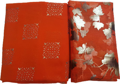 TOXEGO Printed Bollywood Chiffon Saree(Orange)