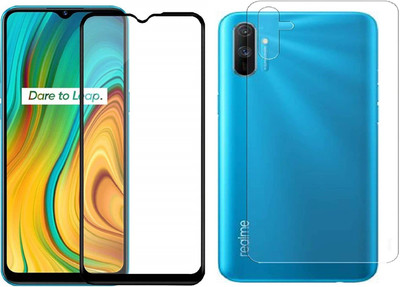 ELEF Front and Back Tempered Glass for Realme C3 Front 11D Black Tempered Glass Back Flexible Trink(Pack of 2)