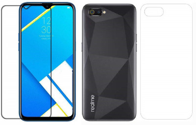 ELEF Front and Back Tempered Glass for Realme C2 Front 11D Black Tempered Glass Back Flexible Trink(Pack of 2)