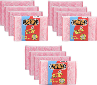 Bear Grips Active mesh scrubber with net for all utensils type dish washing and oily stains cleaning Scrub Sponge(Regular, Pack of 12)