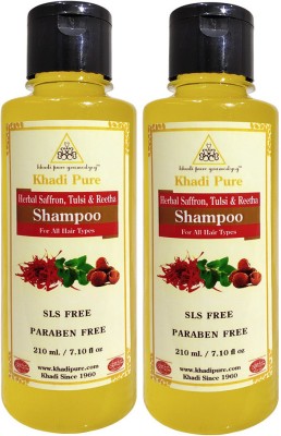 Khadi Pure Saffron, Tulsi & Reetha Hair Cleanser SLS- 210ml (Set of 2)(10 ml)