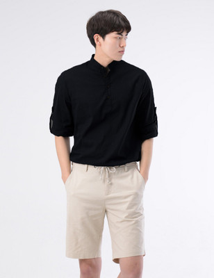 Life Roads Men Solid Straight Kurta(Black)