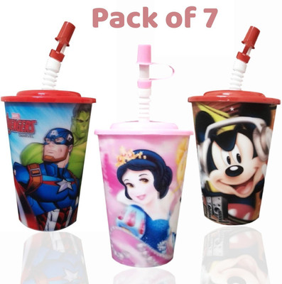 shubhcraft Kids 3D Sipper Glass with Straw for Home and School Use(Multicolor)