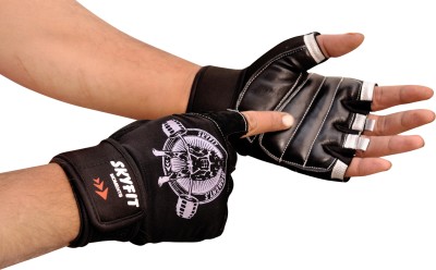 SKYFIT Comfortable Leather Padded Gym Sports Workout Gloves For Men and Women Gym & Fitness Gloves(Black)