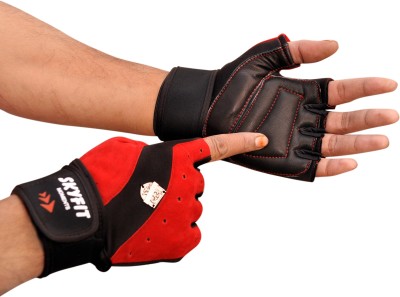 SKYFIT A Super Dryfit Leather Padded Gym Sports Riding Gloves For Men And Women Gym & Fitness Gloves(Red, Black)