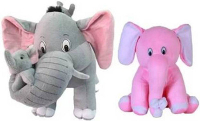 Nihan Enterprises Elephant With 2 Babies Soft Toy And Pink Elephant Combo - 30 Cm  (Grey, Pink)  - 30 cm(Multicolor)
