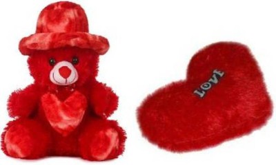 Nihan Enterprises Very Cute And Beautiful Soft Toy 2 Pcs Combo Red Cap Teddy Bear And Red Heart Shape I Love You Pillow For Girls / Kids / Gifting / Valentine / Anniversary / Birthday (32 Cm) (Red). - 30 Cm  (Multicolor)  - 30 cm(Red)