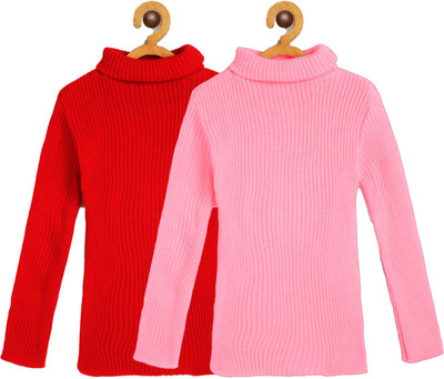 AD & AV Solid Turtle Neck Casual Boys & Girls Red, Pink Sweater