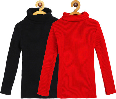 AD & AV Solid Turtle Neck Casual Boys & Girls Red, Black Sweater