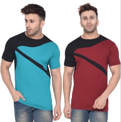 Money Leaf Solid Men Round Neck Blue, Maroon, Black T-Shirt