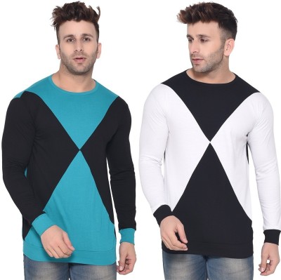 Money Leaf Solid Men Round Neck Light Blue, White, Black T-Shirt