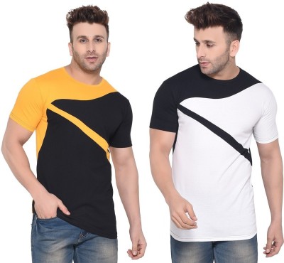 GEUM Solid Men Round Neck White, Black, Yellow T-Shirt