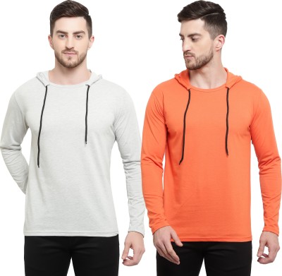 Adorbs Solid Men Hooded Neck Orange, Grey T-Shirt