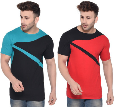 GEUM Solid Men Round Neck Light Blue, Red, Black T-Shirt