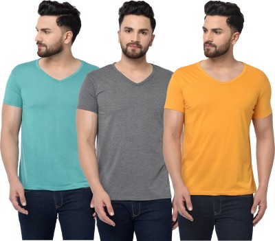 Jangoboy Solid Men V Neck Light Blue, Grey, Yellow T-Shirt