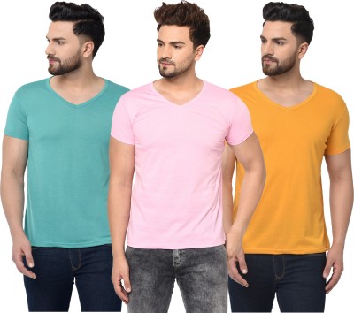 Adorbs Solid Men V Neck Blue, Pink, Yellow T-Shirt