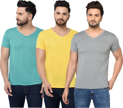 Tivy Solid Men V Neck Multicolor T-Shirt
