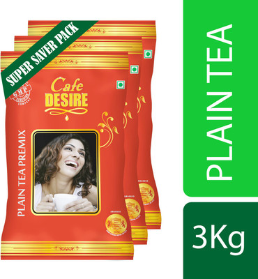 CAFE DESIRE Plain Tea Premix | 3 in 1 Instant Tea | 3Kg Super Saver Pack | 3 x 1Kg | Makes 240 cups | Home made Taste | Milk not required | For manual use - Just add Hot water | Suitable for all Vending Machines Instant Tea Vacuum Pack(3 kg)