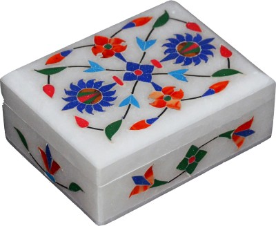 ORIENTALs Marble Flower Design Jewellery Box with Beautiful Blue Inlay Work 3 X 4 inch Multi purpose Vanity Box(Multicolor)