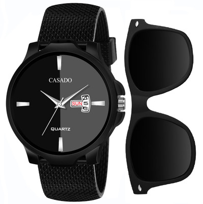 Casado All Black Combo Set of Wayfarer Sunglass and Day and Date Functioning Watch with Premium Gift Box Packaging All Black Combo Set of Wayfarer Sunglass and Day and Date Functioning Watch with Premium Gift Box Packaging Analog Watch  - For Men