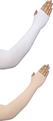 Aadikart Nylon Arm Sleeve For Men & Women(L, Beige, White)