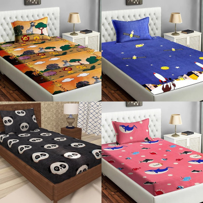 HSR Collection 200 TC Microfiber Single 3D Printed Flat Bedsheet(Pack of 4, Multicolor)
